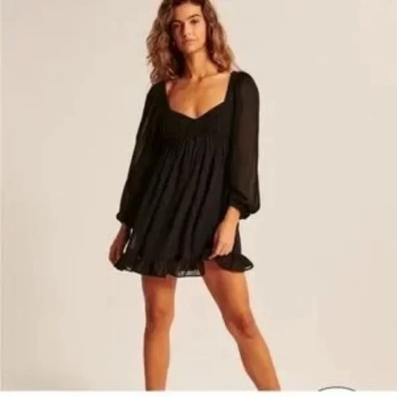 Abercrombie & Fitch Long Sleeve Ruched Babydoll Mini Dress - SIZE MEDIUM - Picture 1 of 7